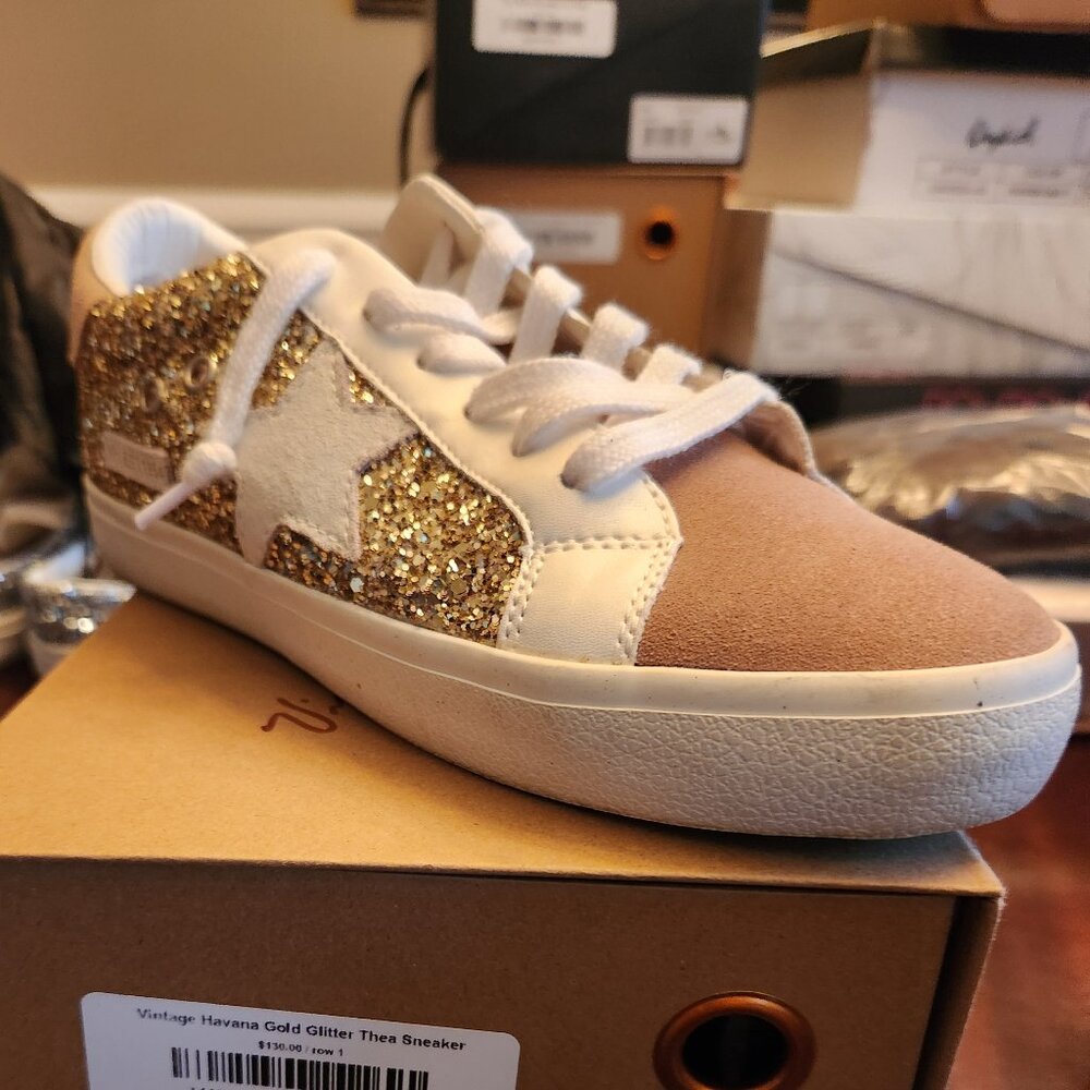 Gold Glitter Thea Tie-on Sneakers